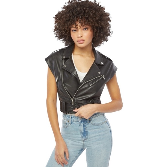 JUSTFAB BLACK VEGAN LEATHER WOMENS BIKER VEST **NWT** - Picture 3 of 11